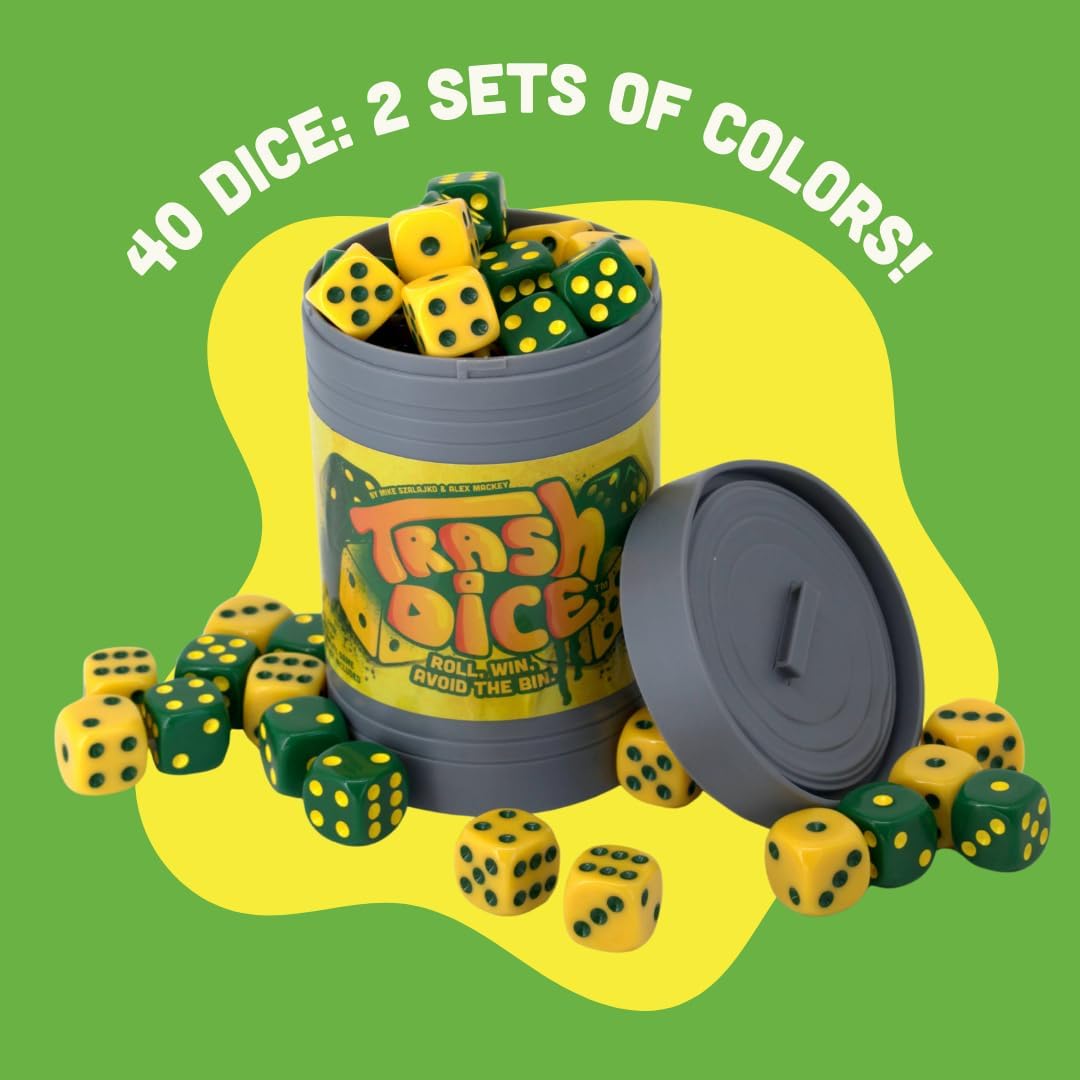 Big Discoveries Trash Dice - Fast-Paced Family Dice Game | Exciting 2-Player Board and Dice Game with Trash Can and Dice Set | for Travel, Party, and Games Night