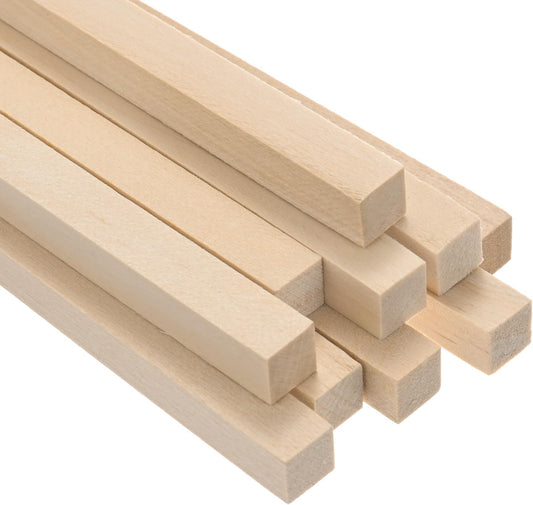 10-Pack Wood Square Dowel Rods, 25/64 x 8 Inch Unfinished Wooden Square Dowel Rod, Hardwood Square Dowel Sticks for Crafts/DIY Projects/Models Making [Wood Color]