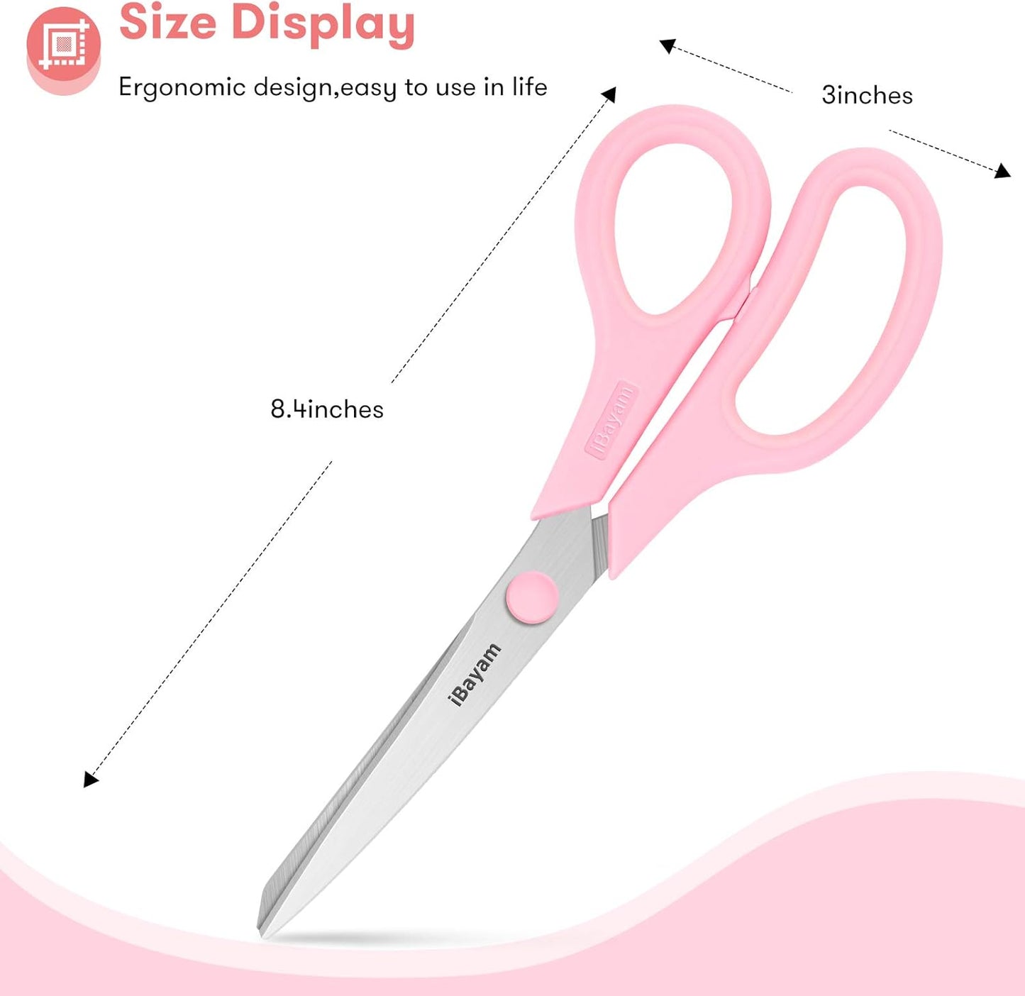 Scissors, iBayam 8" All Purpose Scissors Bulk 3-Pack, Ultra Sharp 2.5mm Thick Blade Shears Comfort-Grip for Office Desk Accessories Sewing Fabric Home Craft School Supplies, Right/Left Handed