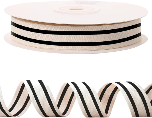 10 Yards × 3/5 Inch Black Natural Cotton Ribbon, Double Sided Webbing Straps Ribbons, Birthday Wedding Valentines Ribbons for Crafting, DIY Sewing, Gift Wrapping