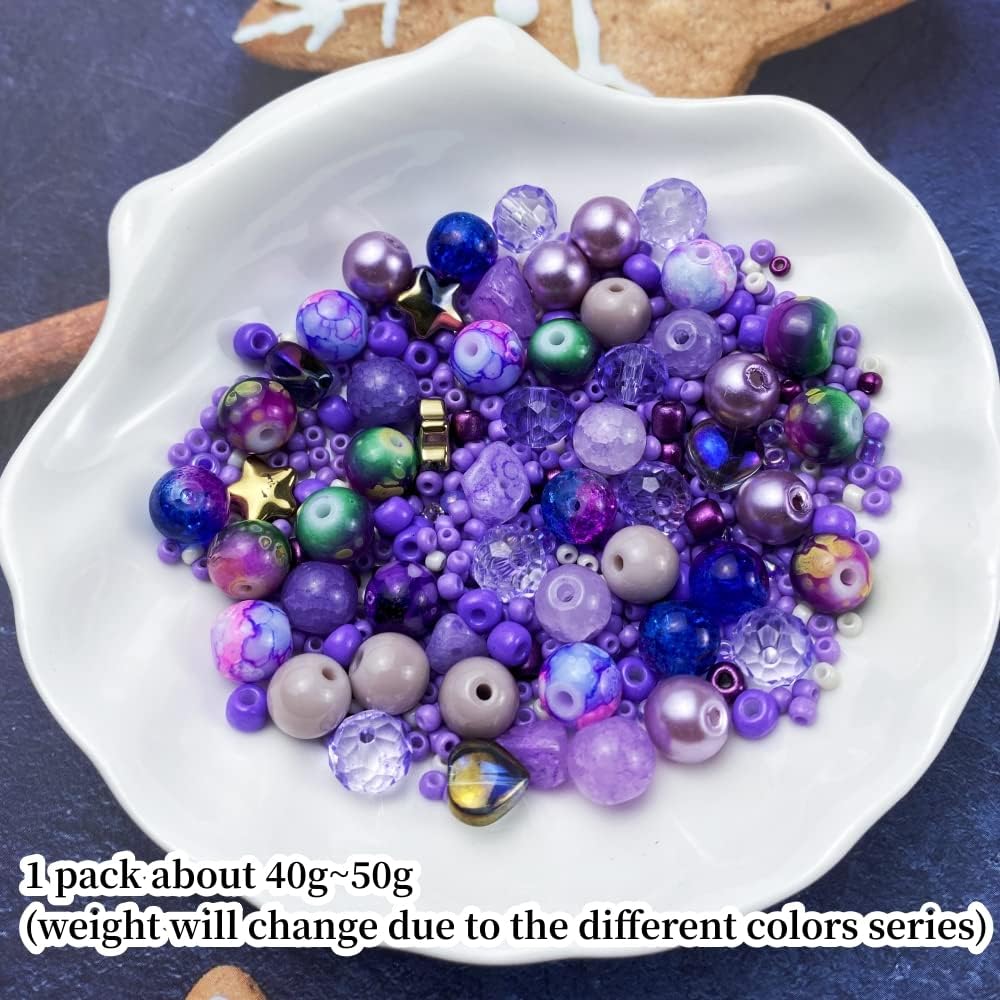 Assorted Glass Resin Beads Multi Size Colors Smooth Cracked Gravel Millet Spacer Beads for Bracelets Necklace Earring DIY Jewelry Making Craft(Light Purple Series)