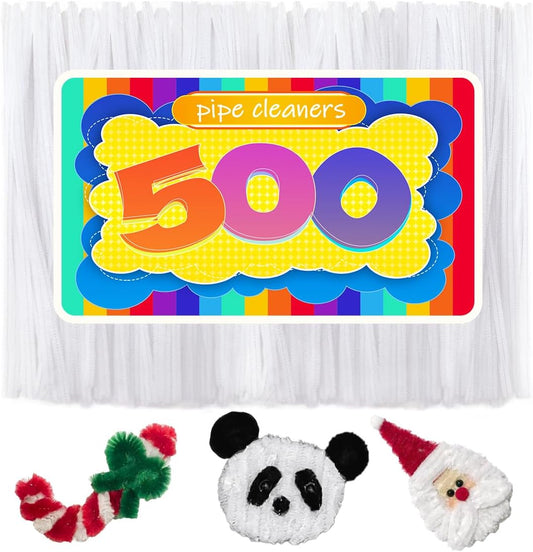 GAGANIU 500pcs Pipe Cleaners, Pipe Cleaners for Crafts, Craft Supplies Multicolor Chenille Stems for Art&Craft Christmas DIY Projects(White)