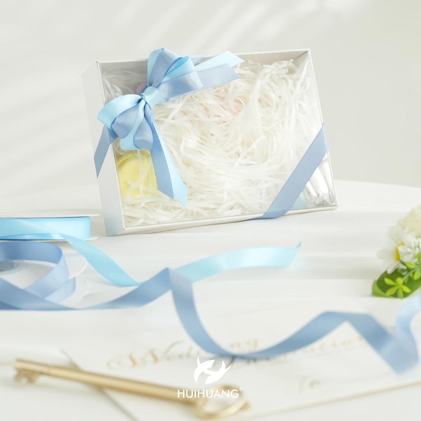 HUIHUANG Blue Satin Ribbon 1/2 inch X 50 Yards Continuous, Baby Blue Double-Faced Satin Ribbon for Gift Wrapping, Bows, DIY Crafts, Flower Bouquet, Baby Shower Wedding Decor