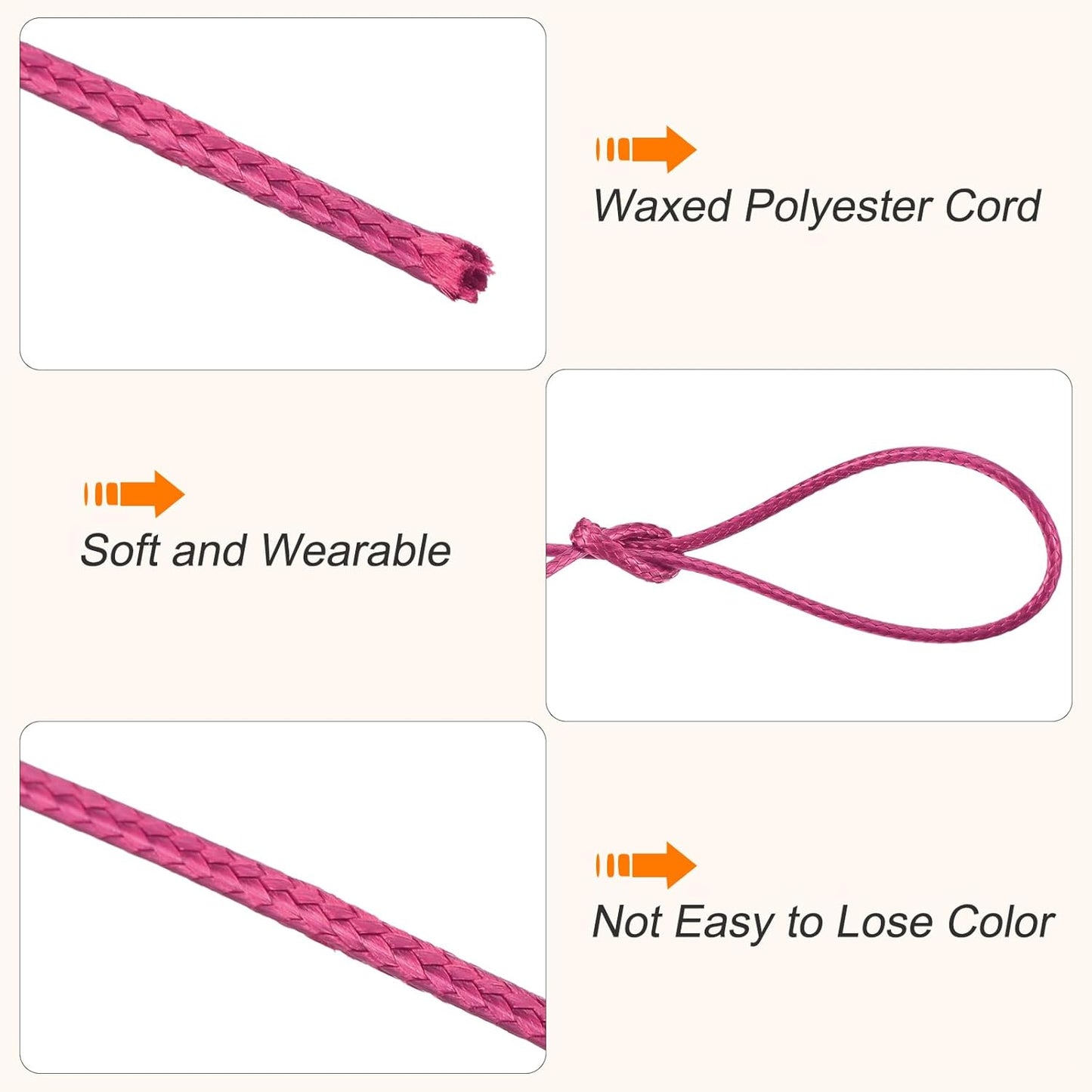 MECCANIXITY Waxed Cord 1.2mm Waxed Polyester Cord 175 Yard Wax String for Bracelet Making,Necklaces, Beading,Jewelry Making and DIY Crafts(Dark Rose Red)