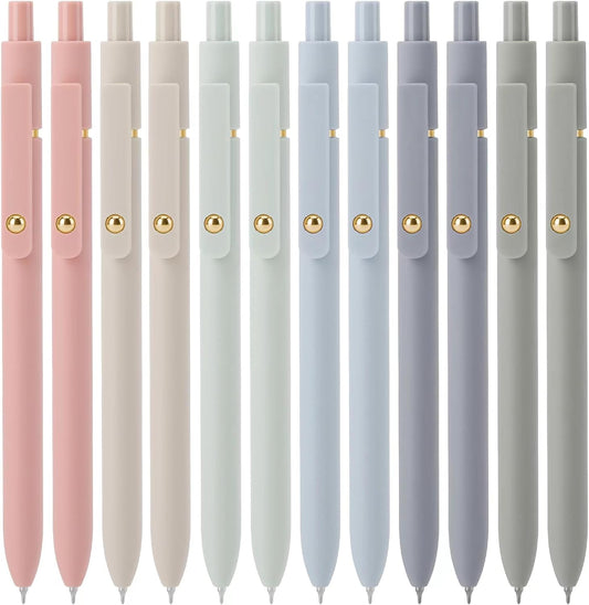 Ddaowanx Gel Pens, 12 Pcs 0.5mm Quick Dry Black Ink Pens Fine Point Smooth Writing Pens, Cute Office School Supplies Gifts for Women (12 Pcs Morandi-Black Ink)