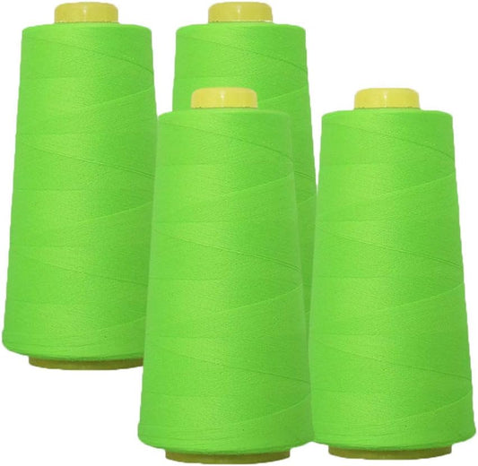 AK TRADING CO. 4-Pack NEON Green All Purpose Sewing Thread Cones (6000 Yards Each) of High Tensile Polyester Thread Spools for Sewing, Quilting, Serger Machines,Overlock, Merrow & Hand Embroidery