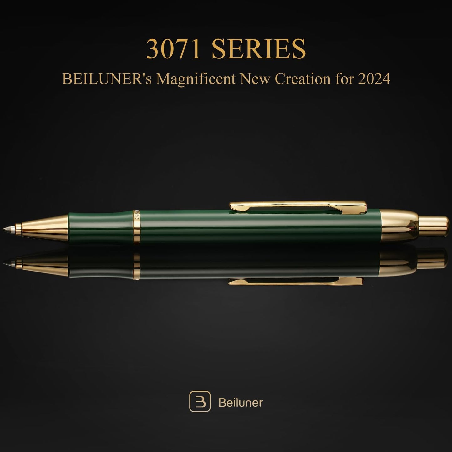 BEILUNER Luxury Gel Pen with 24K Gold Electroplating Finish, Green Piano Lacquer, Luxury Grade Craftsmanship, Best Gel Pen Gift Set for Men and Women