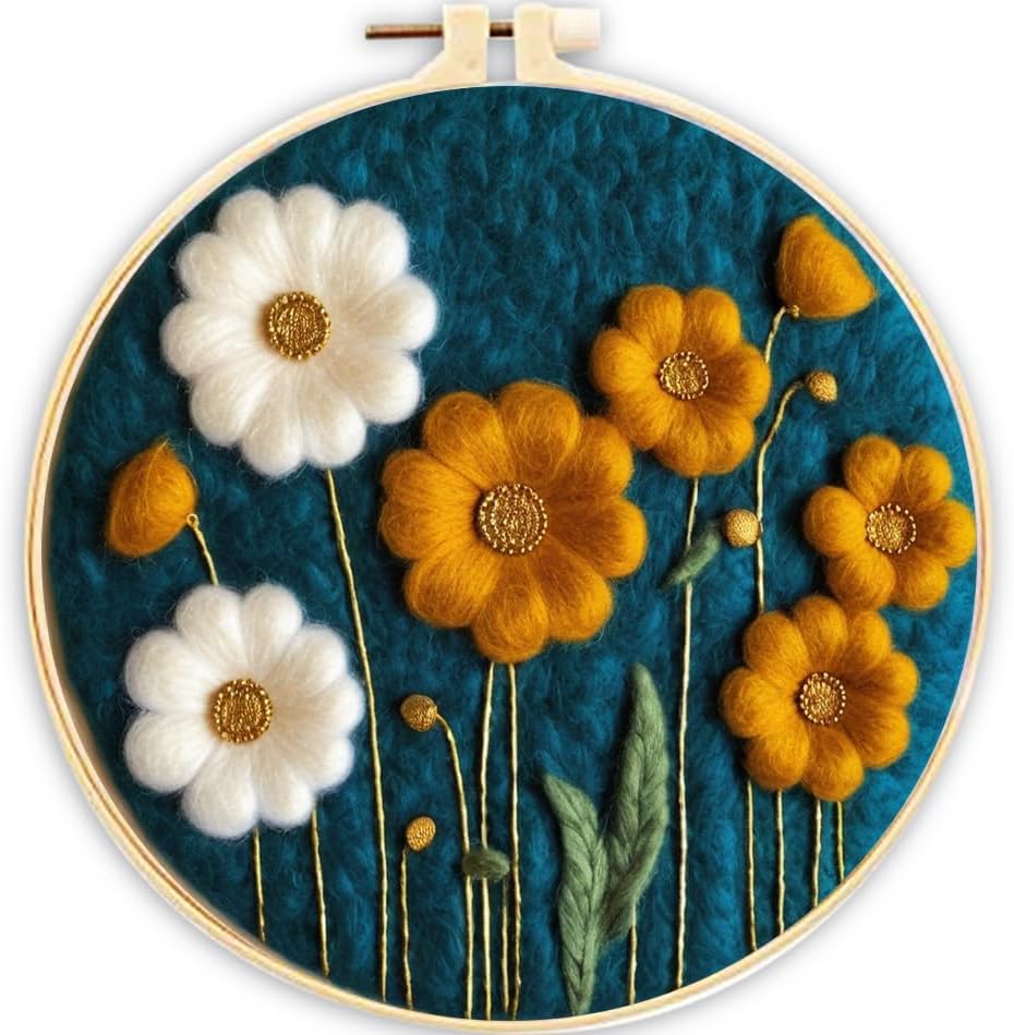 yesJRL Needle Felting Kits Beginners, Natural Landscape DIY Wool Needle Felting Starter Kit, Floral Needle Felt Set with Foam Pad, Felt Cloth and Instructions, Used for Home Decoration (Green)