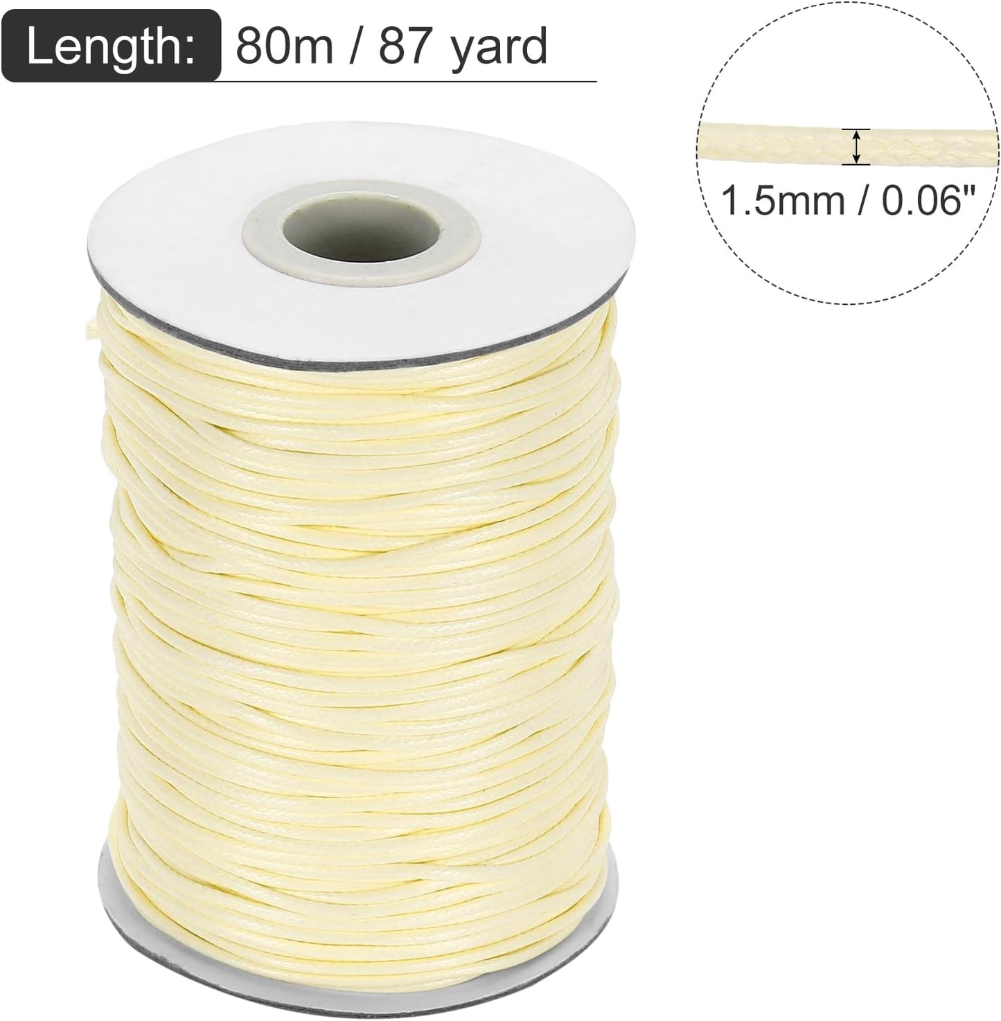 MECCANIXITY Waxed Cord 1.5mm Waxed Thread 87 Yard Wax String Leather Cord for Bracelet Making, Necklaces, Beading, Jewelry Making and DIY Crafts(Beige)