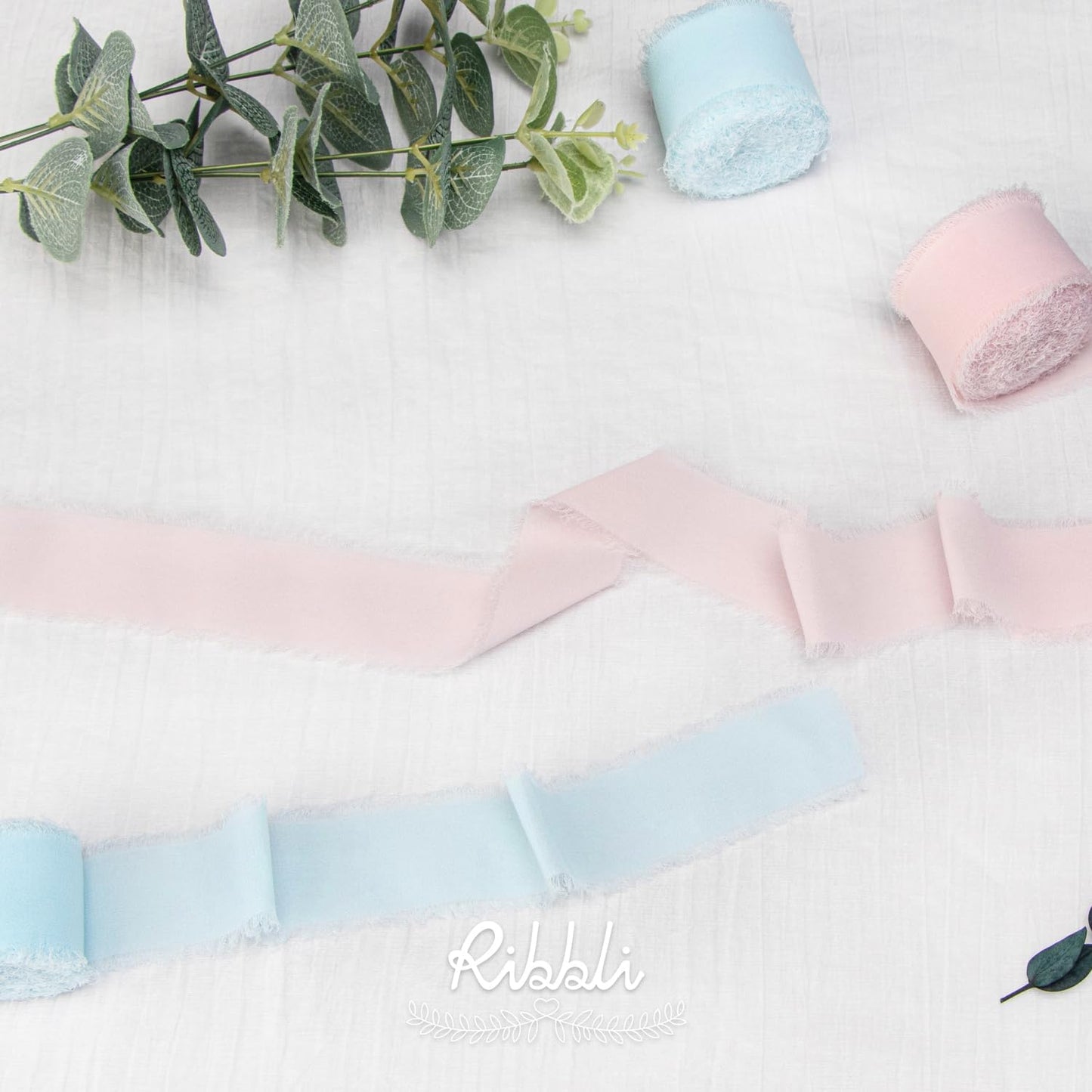Ribbli Ice Blue Chiffon Silk Ribbon, 1-1/2 inch x 20 Yard, Handmade Fringe, Wedding Invitations, Bridal Bouquets, Home Decor