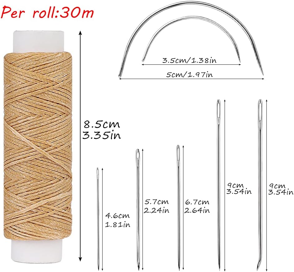 Ftyiwu Waxed Thread, Upholstery Needle and Thread 32 Yards with 7PCS Hand Sewing Needles for Home Upholstery Carpet Canvas Repair Leather Sewing (Natural Color)