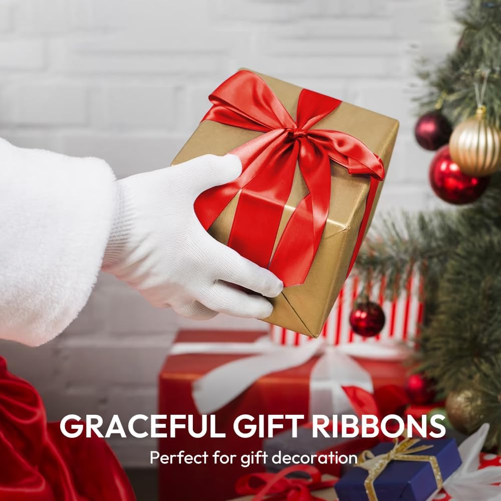 1" Width x 50 Yards Satin Fabric Ribbon, Red Ribbon Perfect for DIY Bows, Swags, Gift Wrapping, Craft, Flower Bouquet, Christmas and Party Decoration