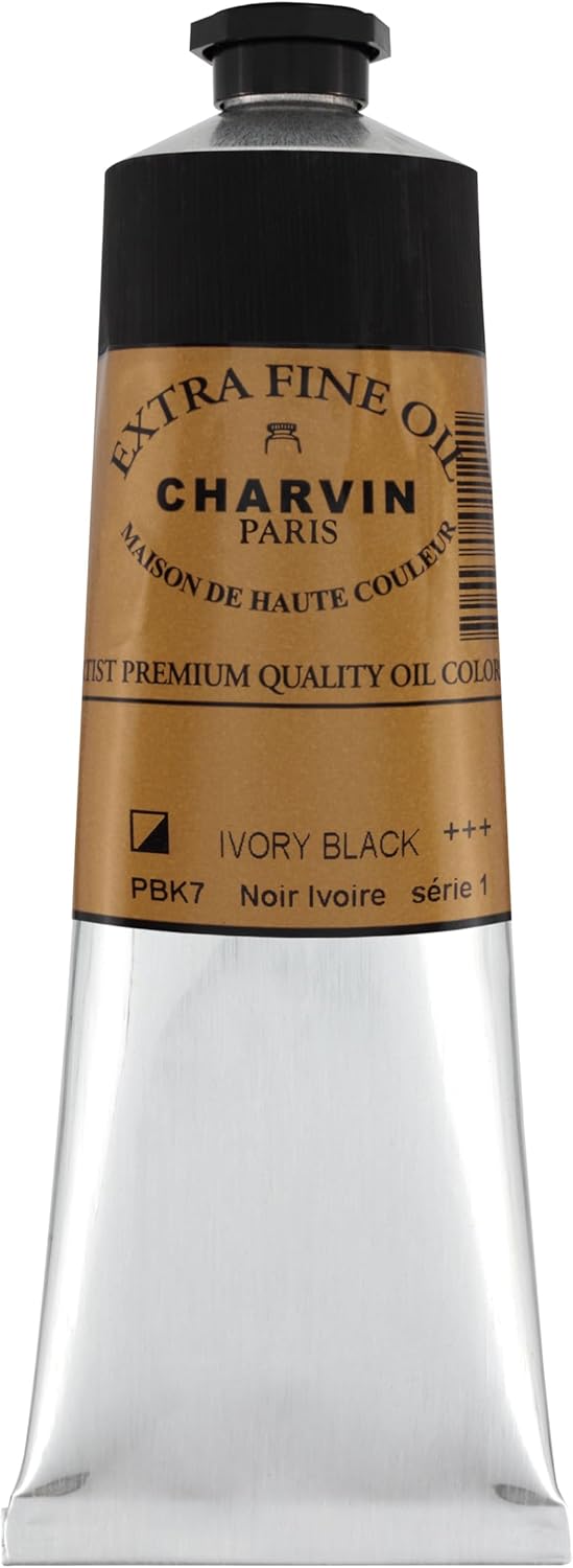 Charvin Extra Fine Oil Paint, Ivory Black 150 ml - Triple-Milled, Rich Texture, Poppy Oil-Based, Light-Fast, Handmade, Archival Quality