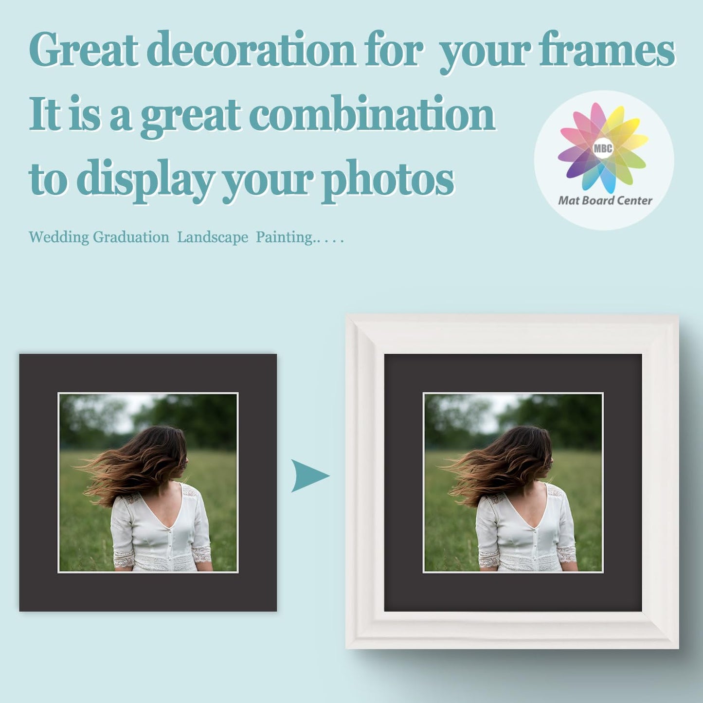 MBC Mat Board Center, 5 Pack 8x8 for 6x6 Black Picture Mats Frame Mattes, Bevel Cut, Acid Free, 4-ply Thickness