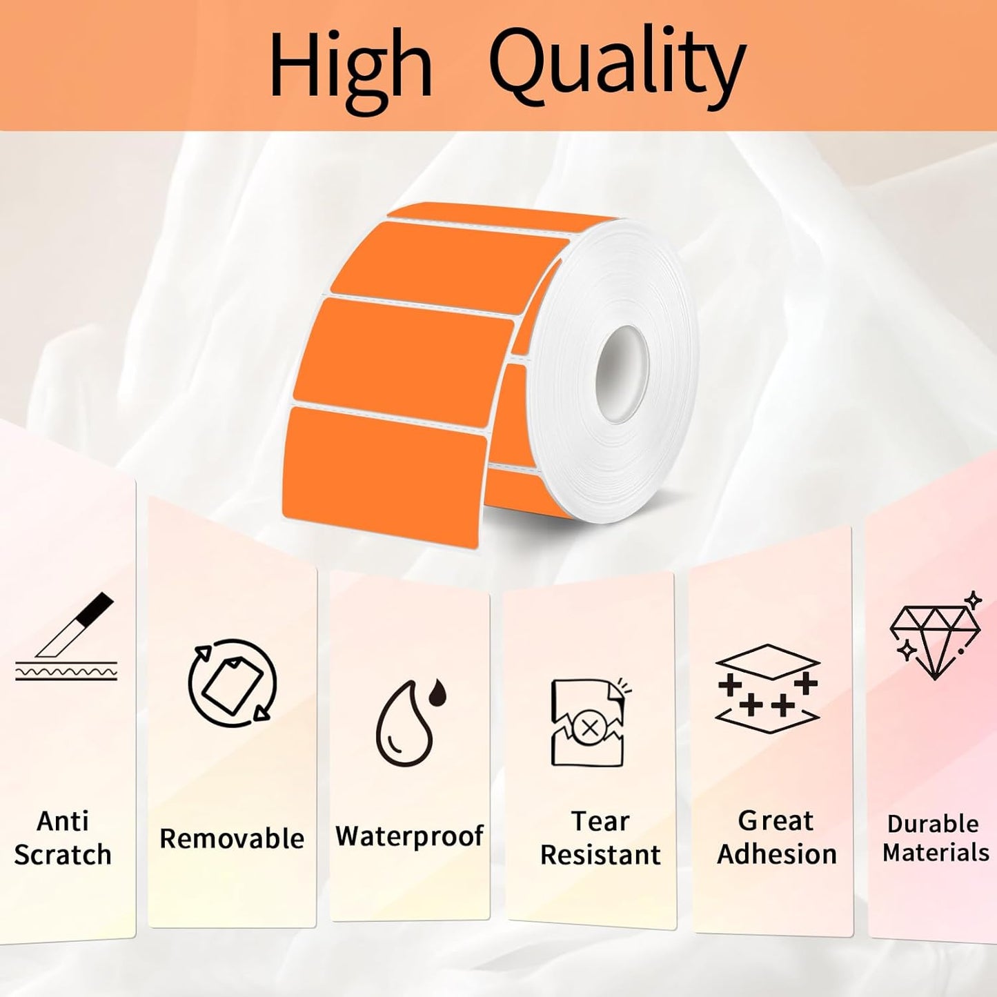 2x1 Inch Thermal Labels, Orange Thermal Printer Stickers, Waterproof Self-Adhesive Shipping Label Printer Sticker for Barcode, Name, Address, 300 Labels/Roll