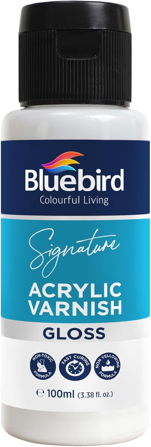BLUEBIRD Signature Varnish for Acrylic Painting, Gloss, 3.4 Fl Oz (100ML), Non-Yellowing, Non-Toxic, Anti-Crazing, Gloss Varnish for Pro Artists, Hobby Painters & Kids