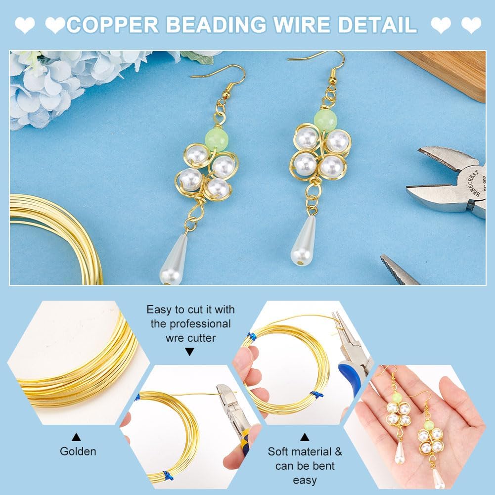 BENECREAT 14K Gold Plated Square Copper Wire - 16.4FT 20 Gauge Wire for Jewelry Making, Beading, Crafting