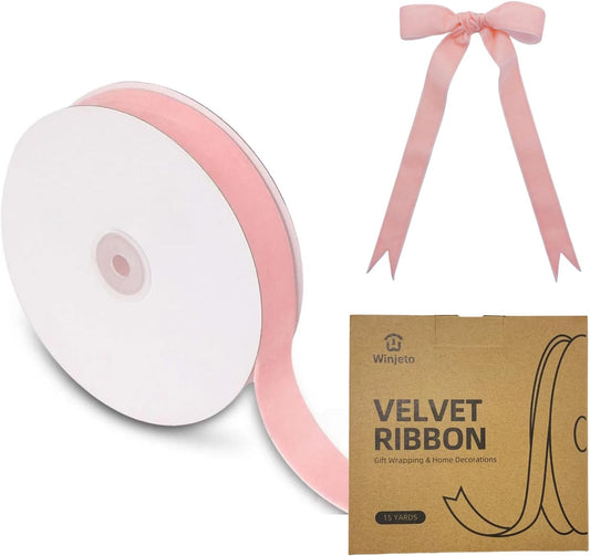 15 Yards Velvet Ribbon 1 Inch Single Face Pink Velvet Ribbon Spool Prefect for Wedding, Ribbons for Gift Wrapping, Vintage Christmas Decor Tree Ornaments Wreath Hair Bows, Ribbons for Crafts