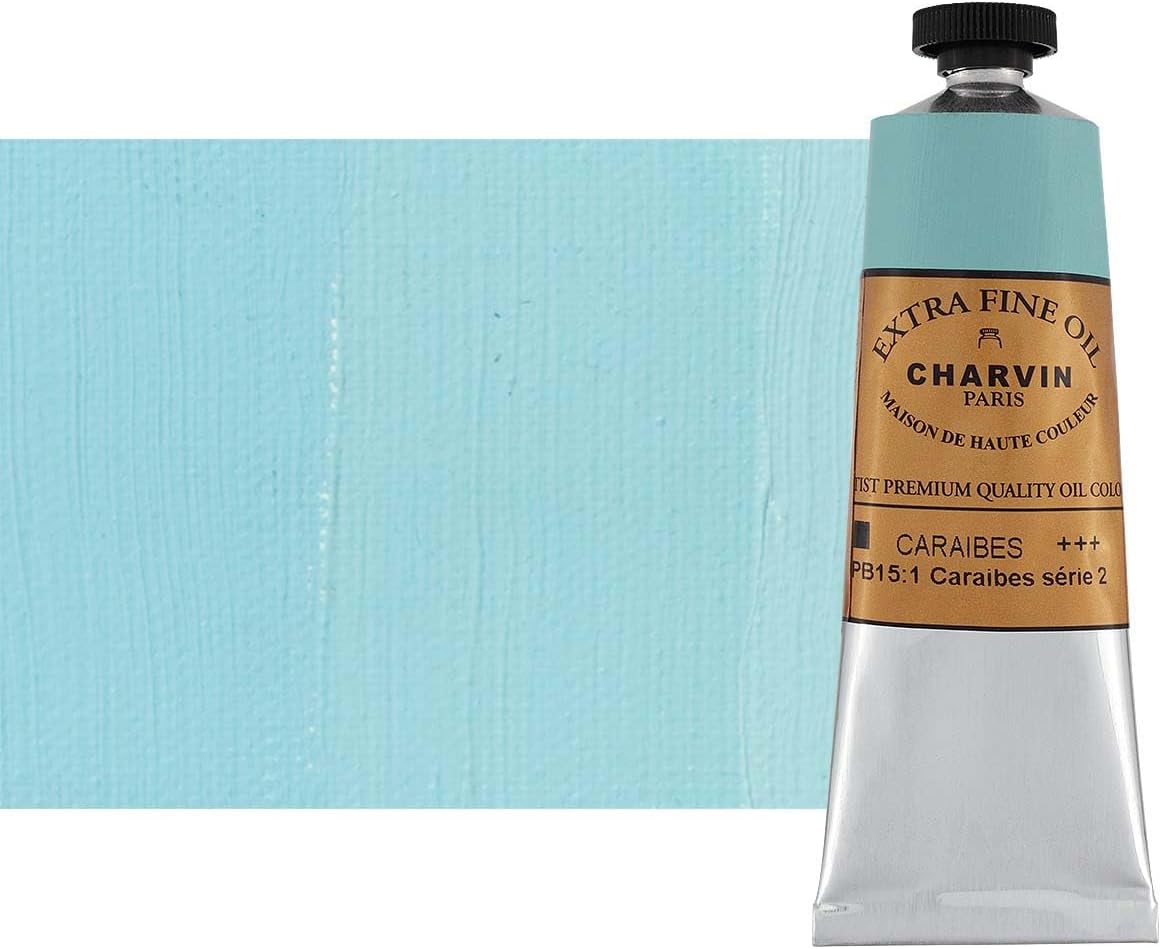 Charvin Extra Fine Oil Paint, Caribbean Blue 60 mL - Triple-Milled, Rich Texture, Poppy Oil-Based, Light-Fast, Handmade, Archival Quality