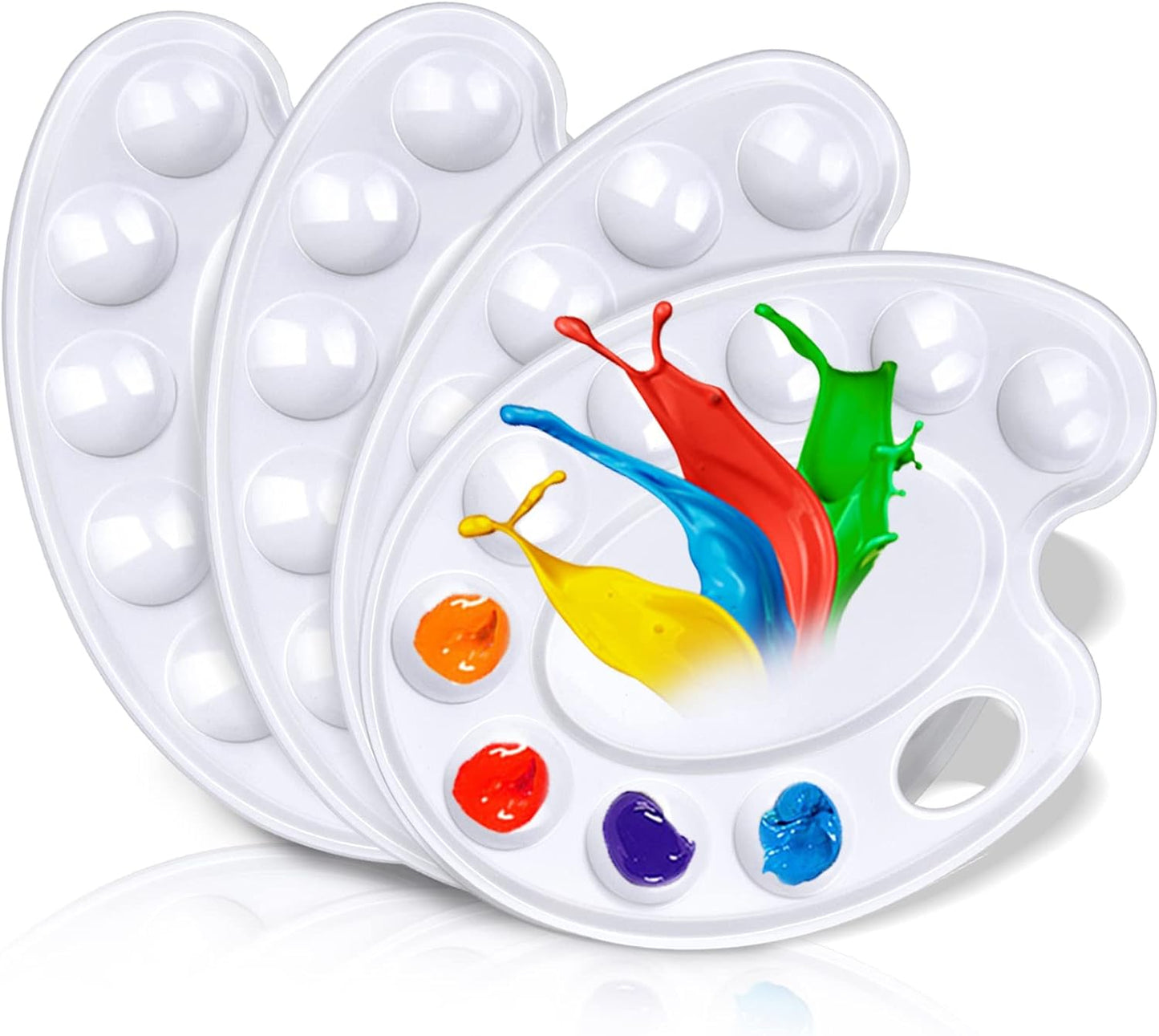 Hulameda Upgrade 4 Pack Paint Tray Palettes with Thumb Hole,Plastic Paint Pallets for Kids or Students to Craft DIY Painting or Have a Birthday Painting Party