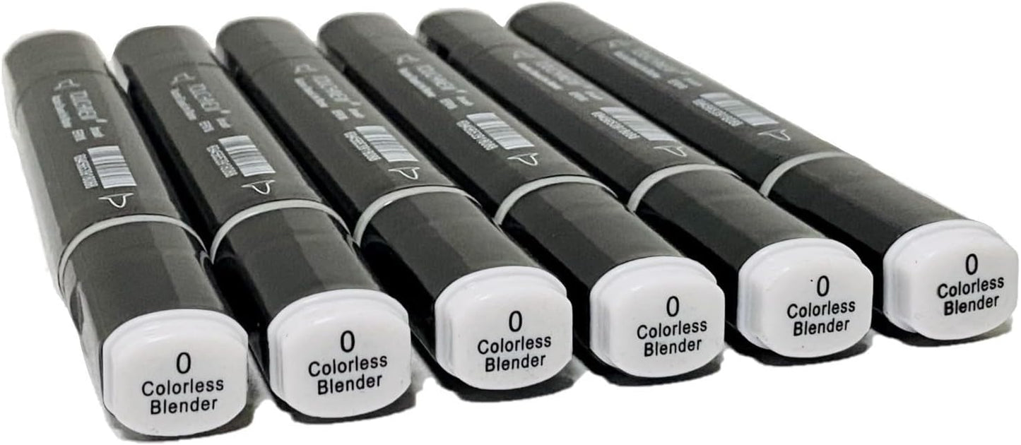 6 Pack Colorless Blender Alcohol Markers, Blending Clear Double Tipped Soft Fine Tips and Brush Art Marker (Blender)