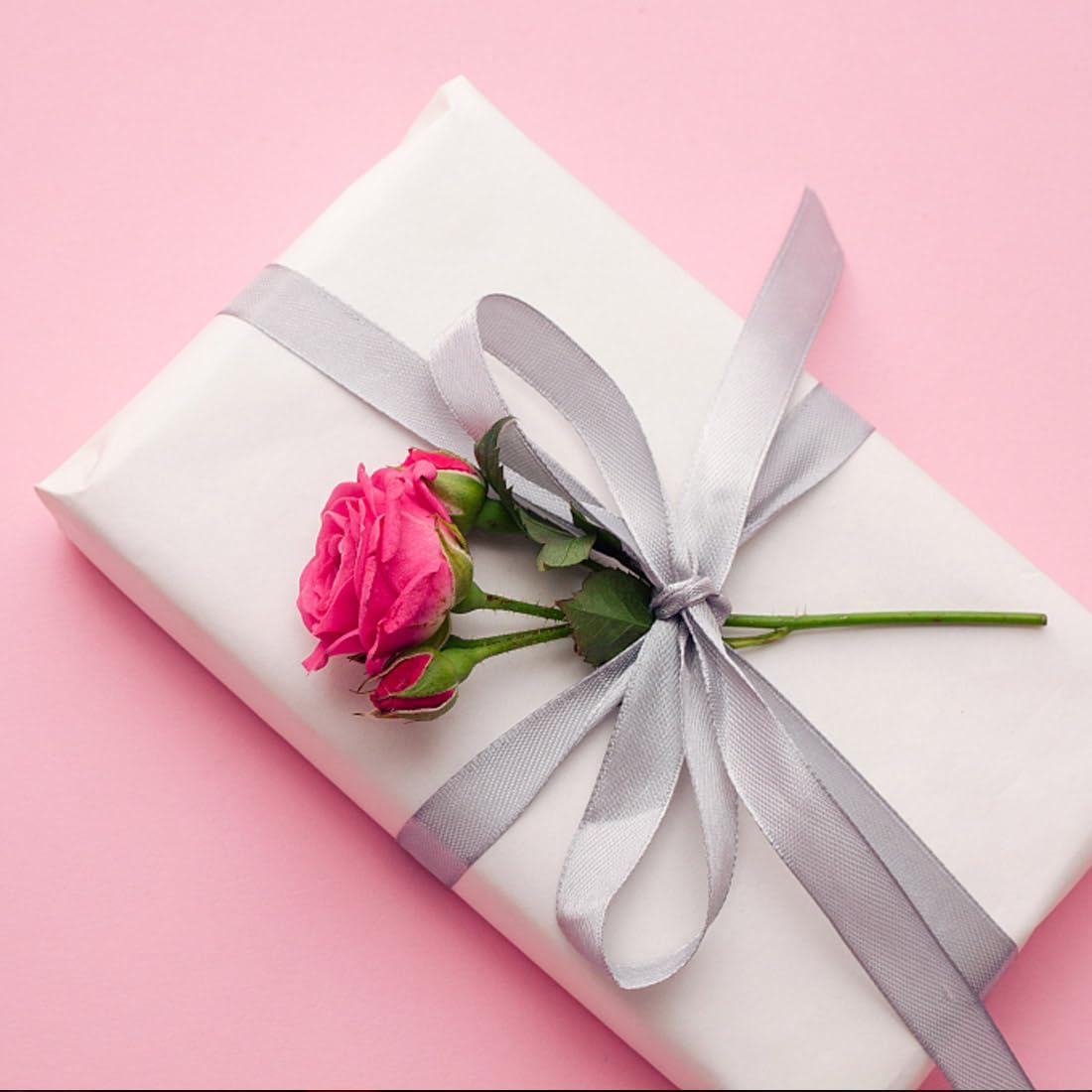 3/8" Width x 100 Yards Satin Ribbon, Small Silver Ribbon Perfect for DIY Craft, Bows, Gift Wrapping, Flower Bouquet, Valentine's Day, Christmas and Party Decoration