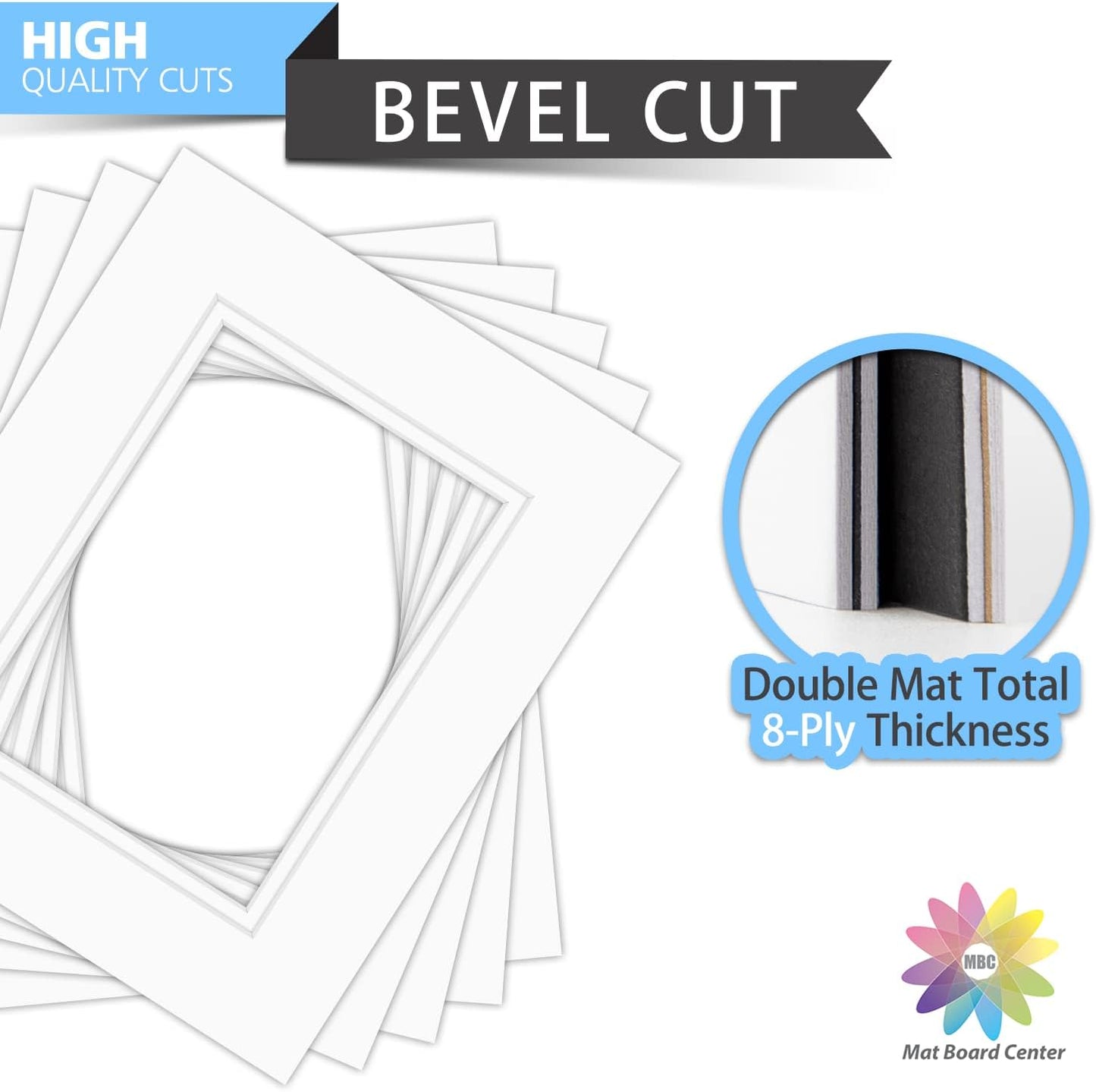 Mat Board Center, Double Mat - Acid Free, 8-ply Thickness, White Core - for Pictures, Photos, Framing (Off White Over Off White, 8x10 for 5x7, Pack of 5)