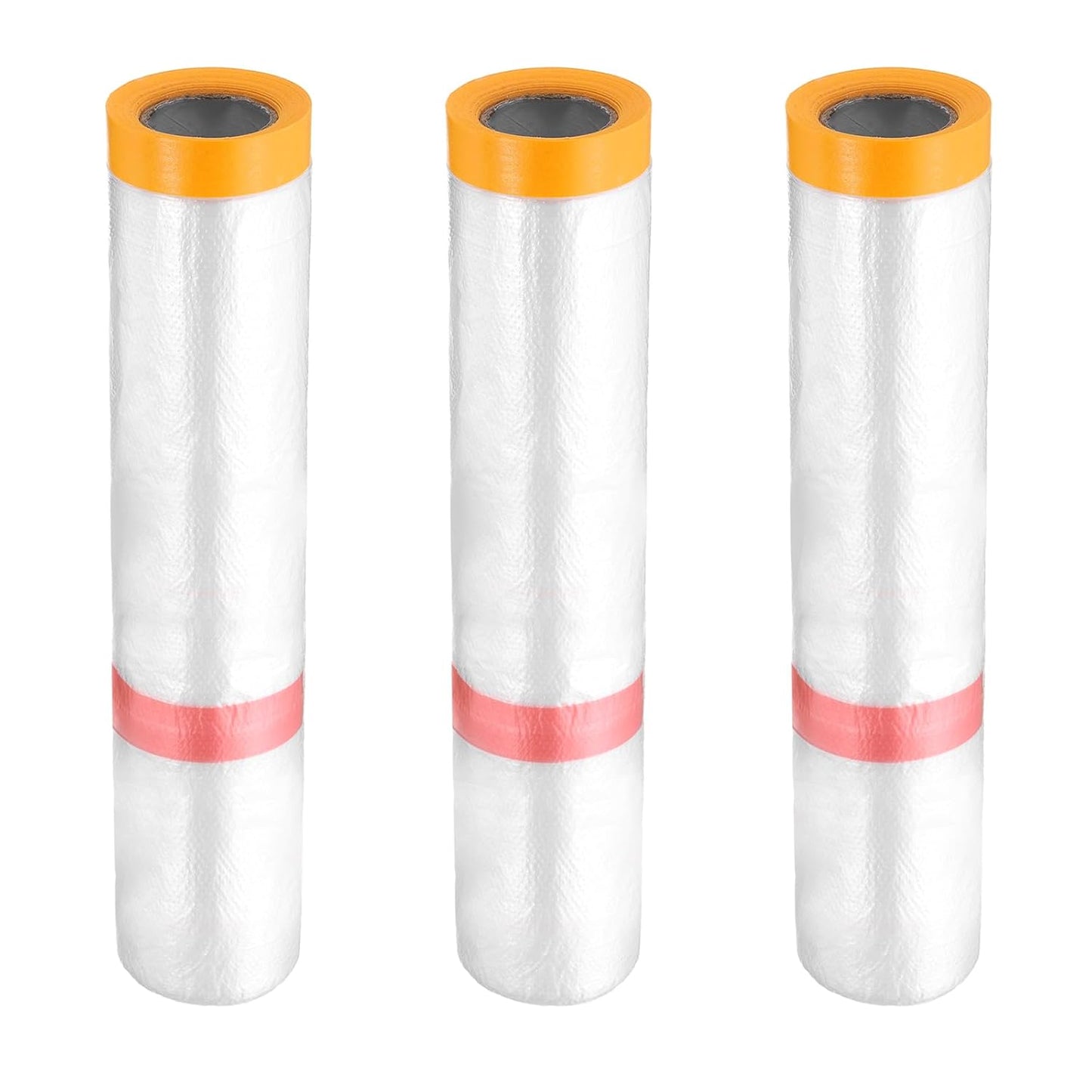 HARFINGTON 3 Rolls Pre-Taped Masking Film 78.7" x32.8ft Double Adhesive Tape and Drape Painters Plastic Drop Cloth Film with Tape Plastic Sheeting for Automotive Painting Covering
