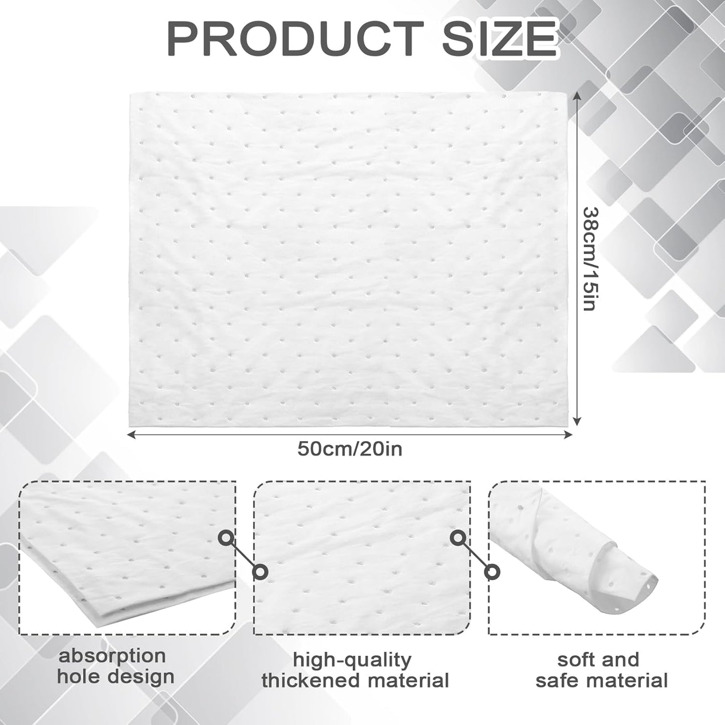 Hoolerry Oil Absorbent Pads Weight Dimpled Pad Garage Accessories Water Absorbent Mat Oil Spill Mat for Absorbing Protecting Home Garage Basement (100 Pcs,White,15 x 19.7 Inch)