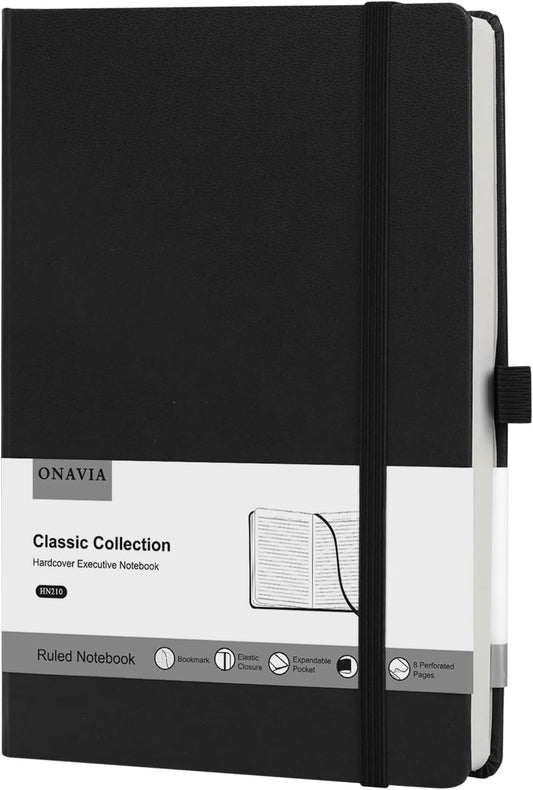 Lined Journal Notebooks for Work, Travel, College, A5 Size 100 GSM Thick Paper, Classic Ruled Journaling Notebook, Hardcover Notepad for Writing 160 Pages, 5.5 x 8.3 inch, Black