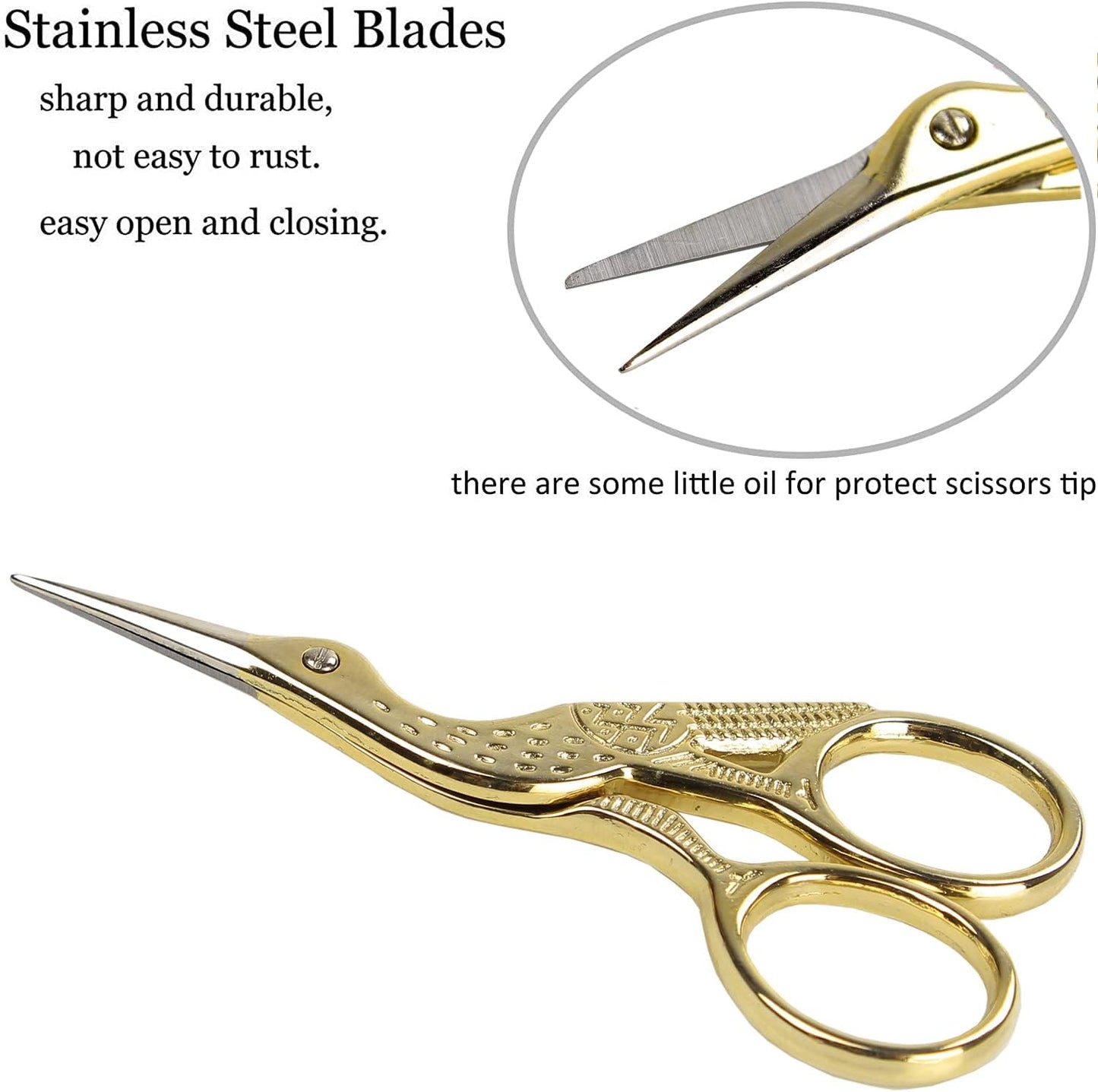 BIHRTC 3.6inch Little Embroidery Scissors Sharp Stainless Steel Tip Cross Stitch Scissors for Office Home Manual Sewing Handicraft DIY Tool Art Work Needlepoint Crochet Vintage Detail Shears