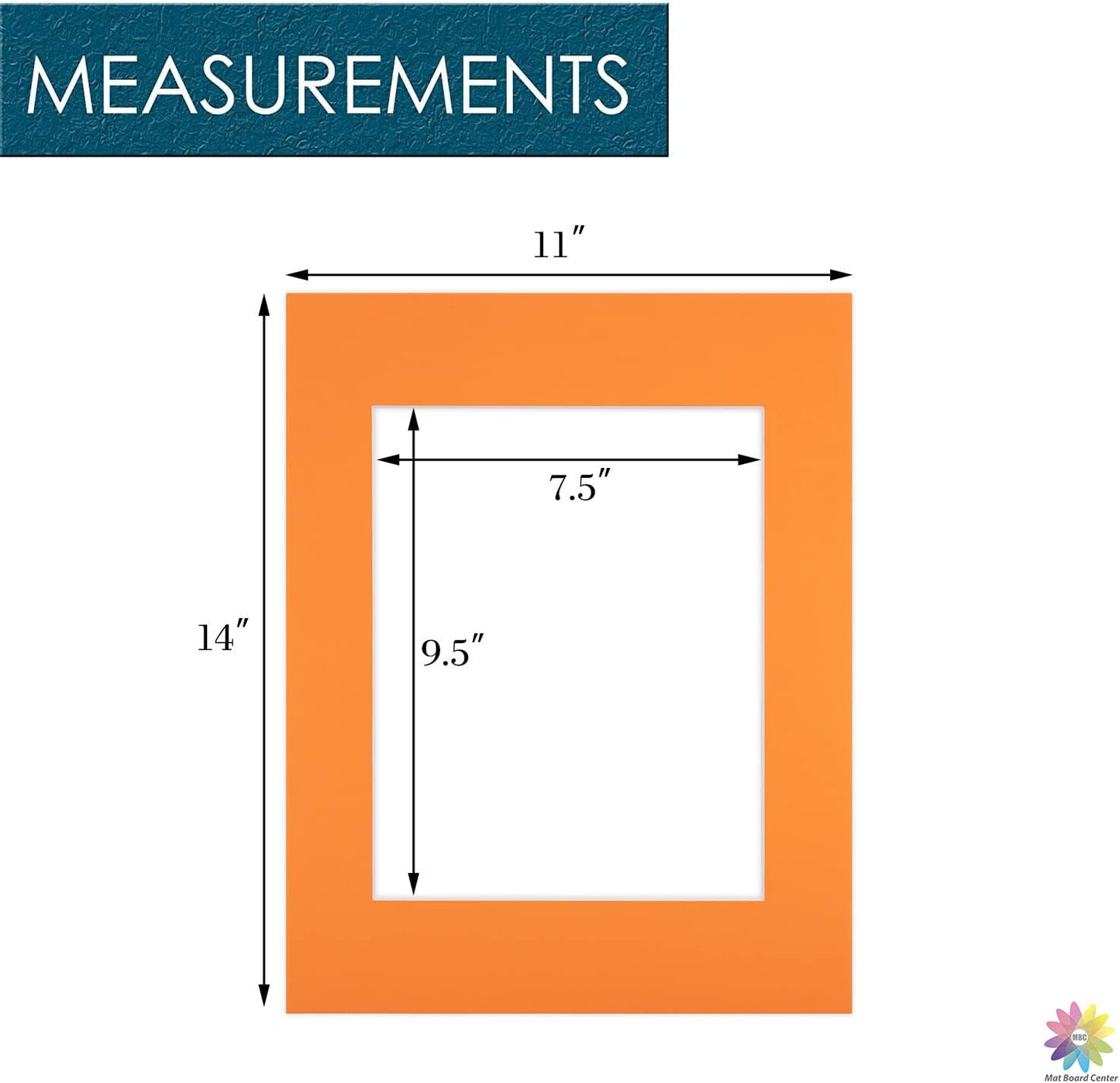 Mat Board Center, Pack of 10, 11x14 for 8x10 Orange Color Mats - Bevel Cut, Acid Free, 4-ply Thickness, White Core - for Pictures, Photos, Framing