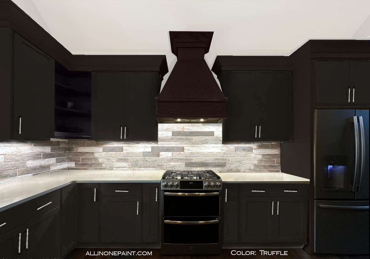 ALL-IN-ONE Paint, Durable cabinet and furniture paint. Built in primer and top coat, no sanding needed. Includes our 30 featured color card - Truffle (warm, dark brown), Quart