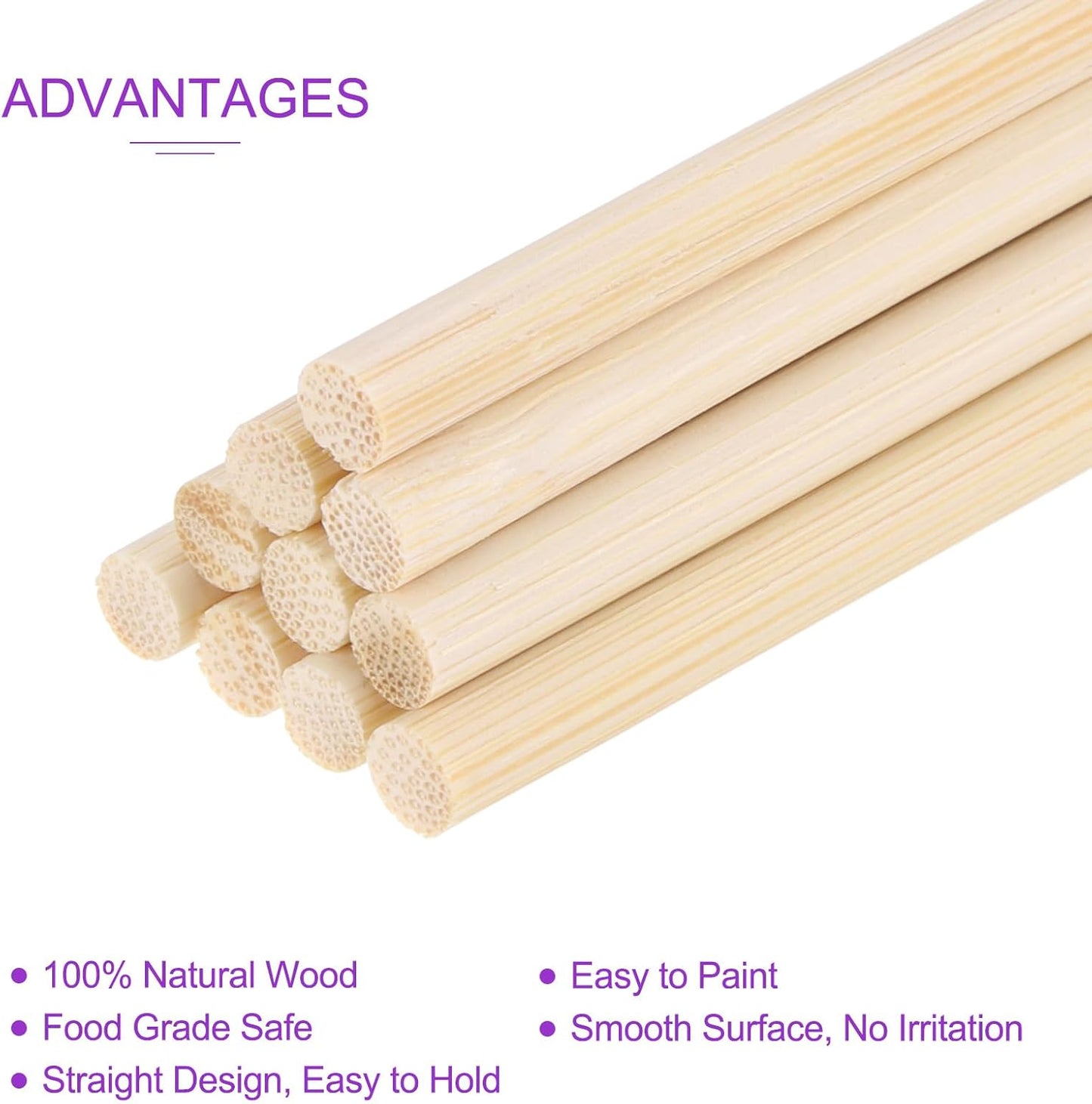 DMiotech 50 Pack 1/4" x 18" Wooden Dowel Rods Unfinished Natural Sticks Wood Craft Sticks for Home Decor Projects and Making DIY Craft,Wood Color