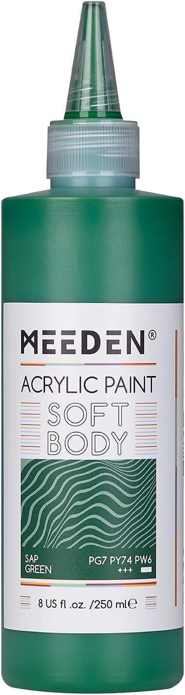 MEEDEN Soft Body Acrylic Paint: Sap Green Matte Finish - 250ml/8.45oz Bulk Acrylic Colors in Ergonomic Bottle - Fluid Flow Art Paints for Artists Canvas Painting