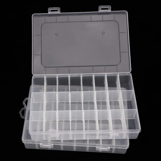 2 Pack 24 Grids Plastic Organizer Box Container Craft Storage Box with Adjustable Dividers for Beads Jewelry Fishing Tackles, Clear
