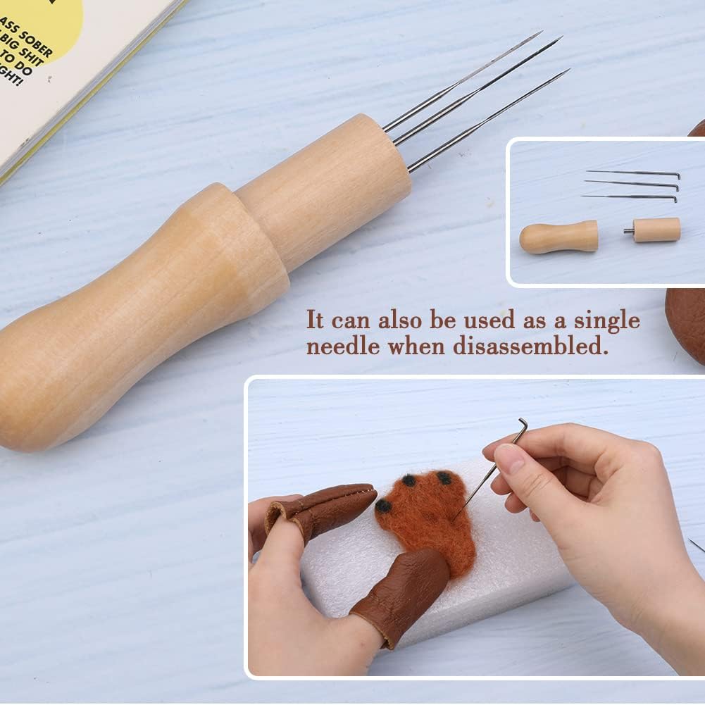 Mayboos Wool Felting Tool Kit - 3 Needles, Finger Protector for Home Craft Work