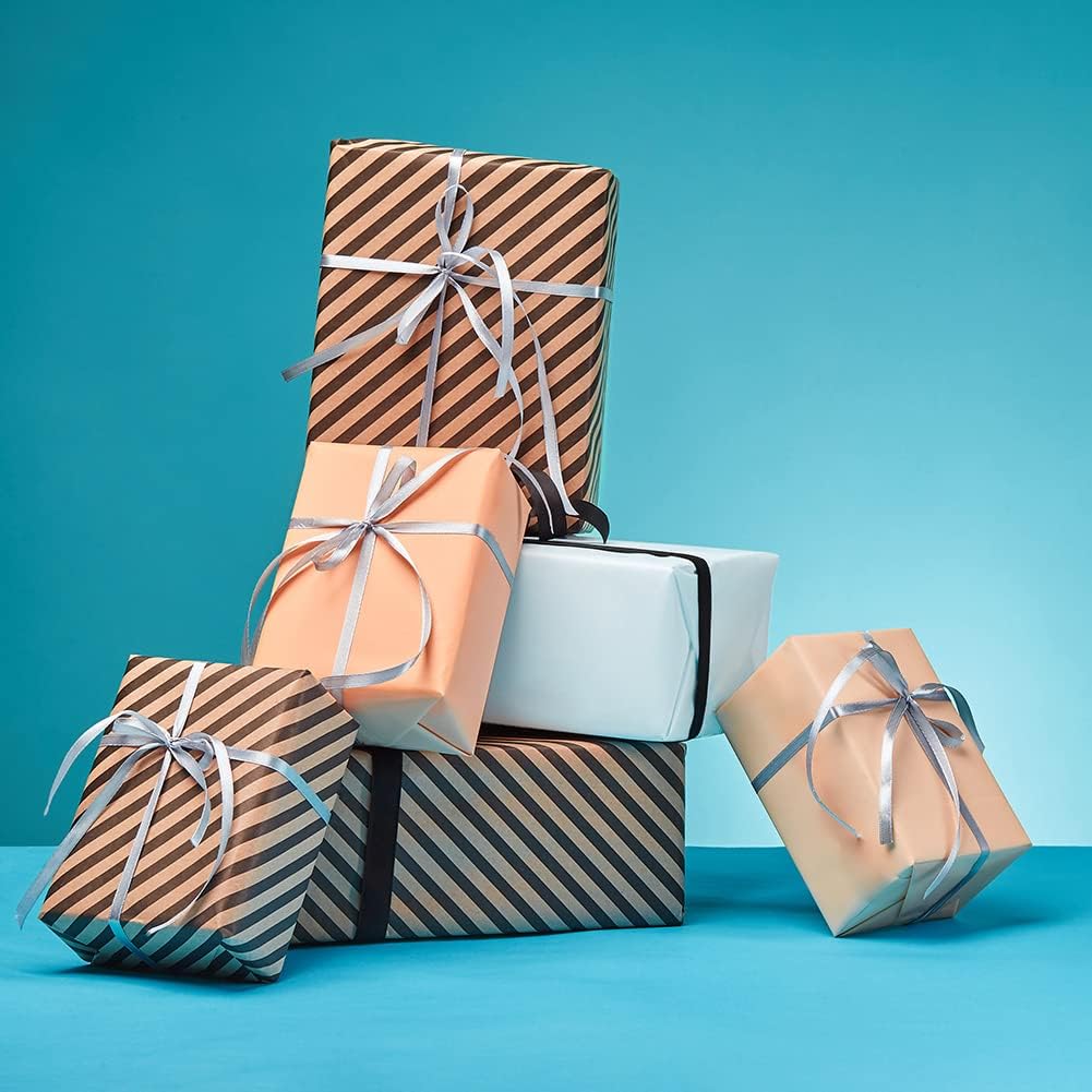 LIUYAXI Silver Satin Ribbon, Double Faced 5/8" X Continuous 25 Yards Ribbons Perfect for Gift Wrapping Bows Bouquet Wedding Craft and More