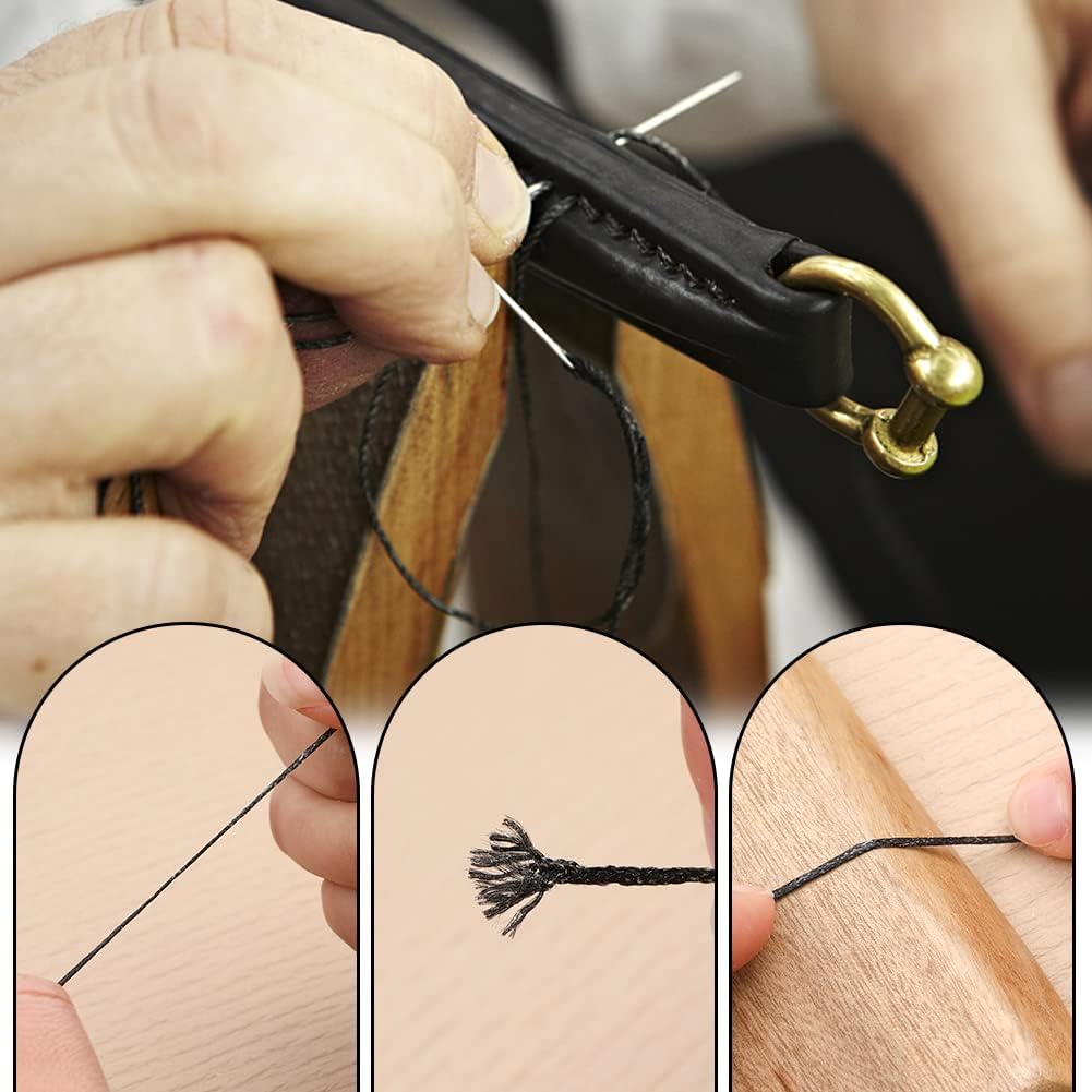 Ftyiwu Black Waxed Thread 55 Yards, Leather Sewing Waxed Thread with Upholstery Needles Hand Sewing Needles for Home Upholstery Carpet Leather Canvas Repair and Sewing