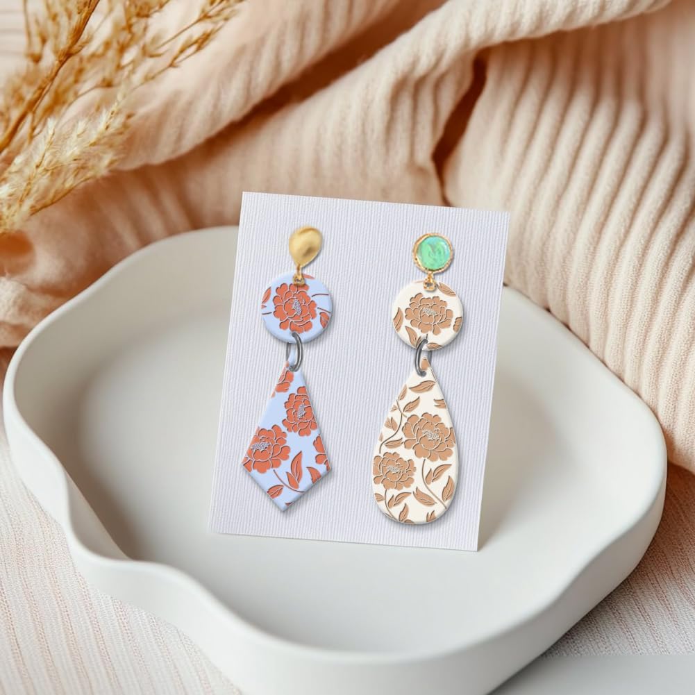 CHGCRAFT Peony Polymer Clay Texture Sheets Peony Silicone Clay Texture Stamp Clay Modeling Pattern Pad Texture Sheets for Earrings Jewelry Making