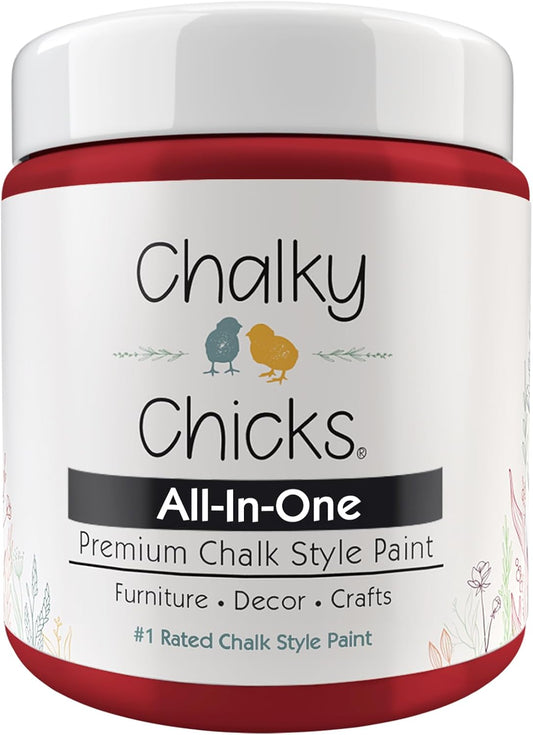 Chalky Chicks All-in-One Chalk Paint for Furniture or Cabinet - 4 Fl Oz - Matte Finish Firecracker (Red) for Metal, Wood Furniture Paint - No Sanding All-in-One for Home Decor & Crafts, USA Made