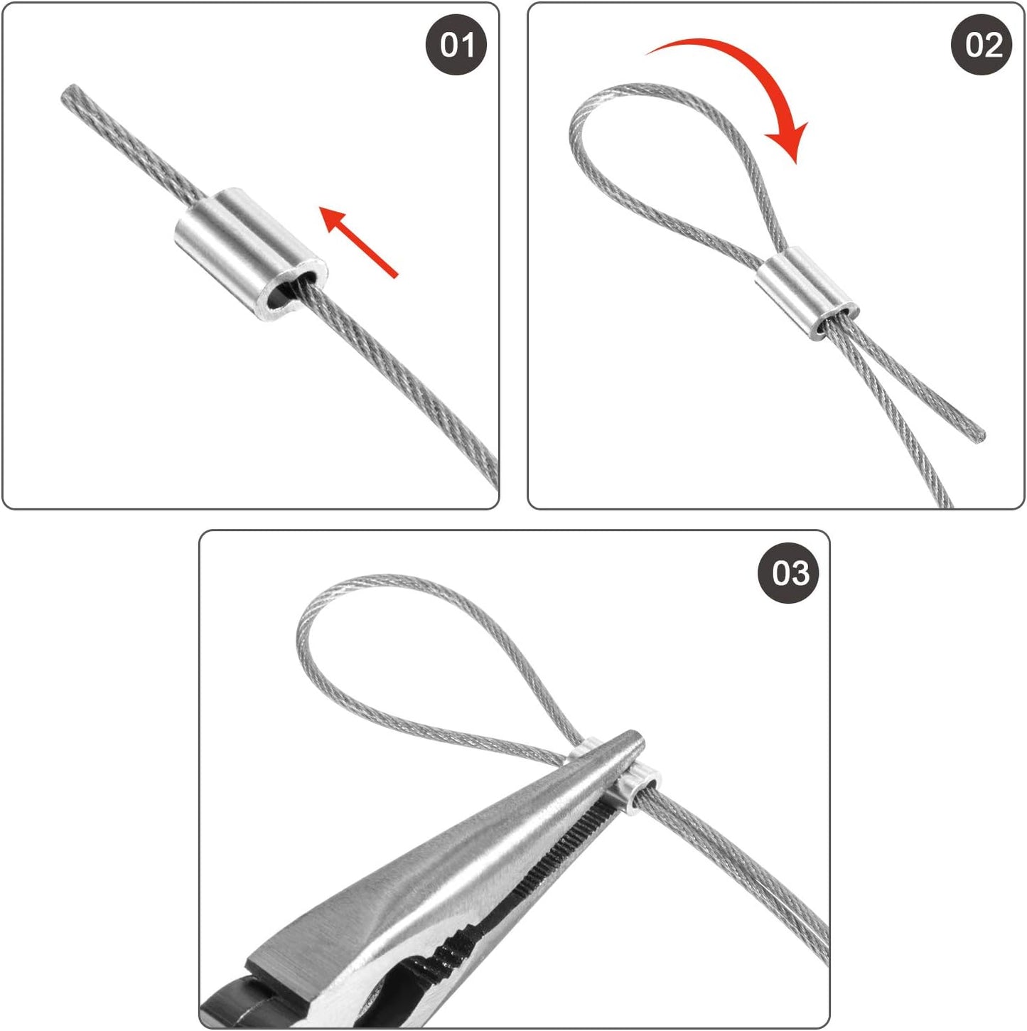 Chengu Vinyl Coated Picture Frame Hanging Wire, Stainless Steel Wire Spool with 20 Pieces Aluminum Crimping Loop Sleeve, Supports up to 110 Lbs (1.5 mm x 98 Feet) (Pack of 2)