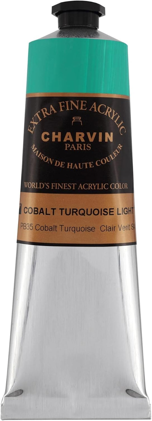 Charvin Extra Fine Professional Artist Acrylic Paint Colors, Nature Themed Hues, 150ml Cobalt Turquoise Light