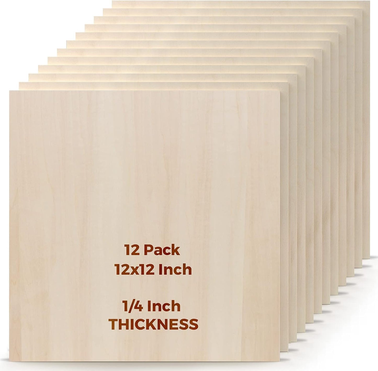 Basswood Sheets 12 Pack 12×12 x 1/4 Inch Unfinished Plywood Sheets Thin Craft Wood Board Laser Engraving Blanks Balsa Wood Sheet for Laser Cutting and Engraving, Wood Burning, Architectural Models