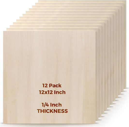Basswood Sheets 12 Pack 12×12 x 1/4 Inch Unfinished Plywood Sheets Thin Craft Wood Board Laser Engraving Blanks Balsa Wood Sheet for Laser Cutting and Engraving, Wood Burning, Architectural Models