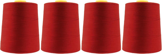 Mandala Crafts 4 Pack of Serger Threads Cones Spools - 20S/2 24000 Yards Polyester Brick Red Threads for Sergers Machine and Overlock Quilting Sewing Machine