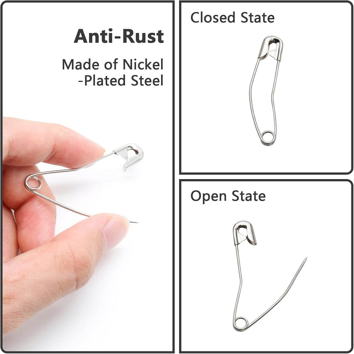 60Pcs Curved Safety Pins Size 4, 2-1/4 inch / 57mm Quilting Basting Pins, Bent Safety Pins for Quilting and Knitting (Sliver)