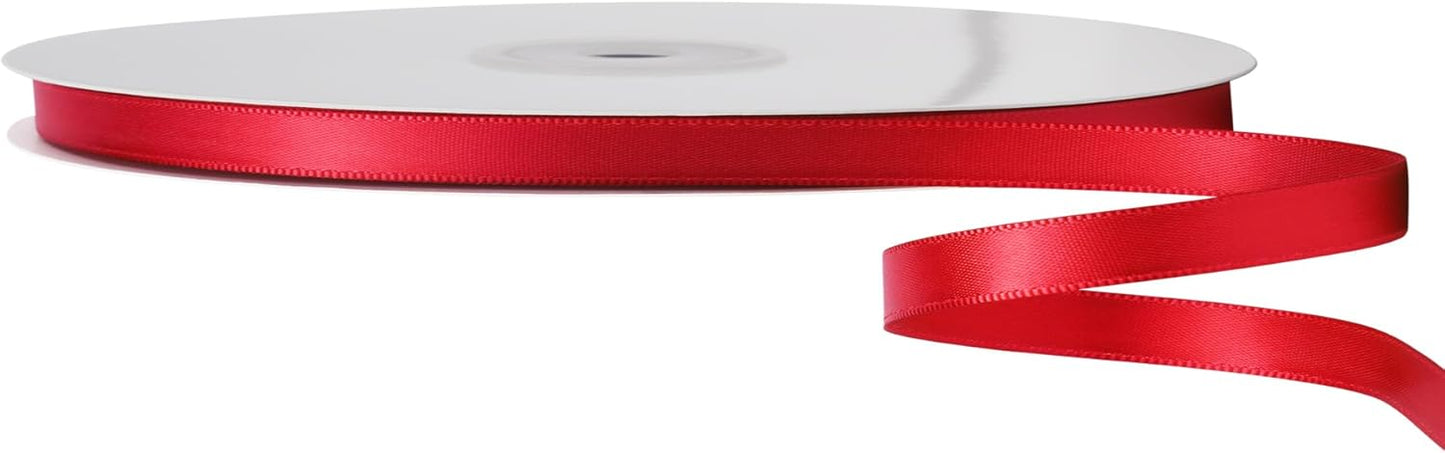 LIUYAXI Hot Red Double Faced Satin Ribbon, 1/4" X Continuous 50 Yards, Thin Ribbons Perfect for Gift Wrapping Wedding Invitation Card Hair Bows Tag Floral Arrangement DIY Craft