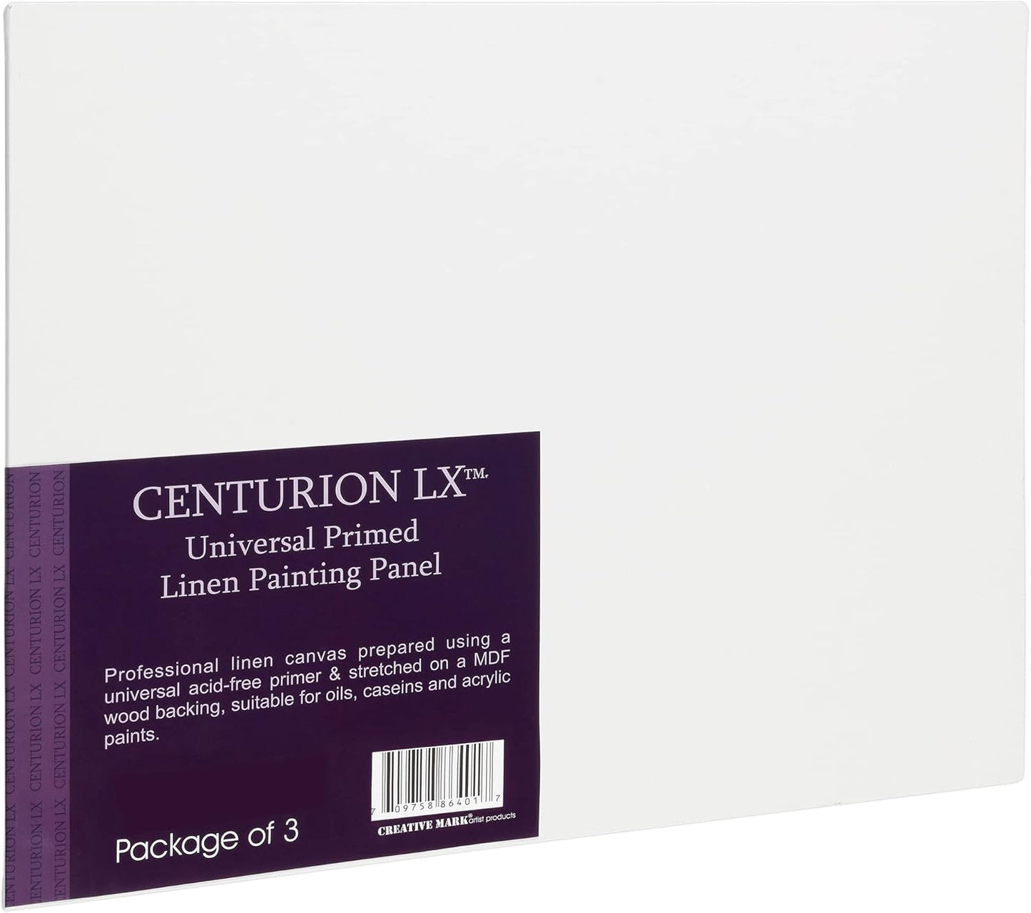 Centurion All-Media Primed Linen Panels - 12x16 3 Pack - 11oz Universal Primed Canvas Boards for Painting, Mounted on MDF Wood, Non-Warping, Ideal for Artists, Professionals, and Painters