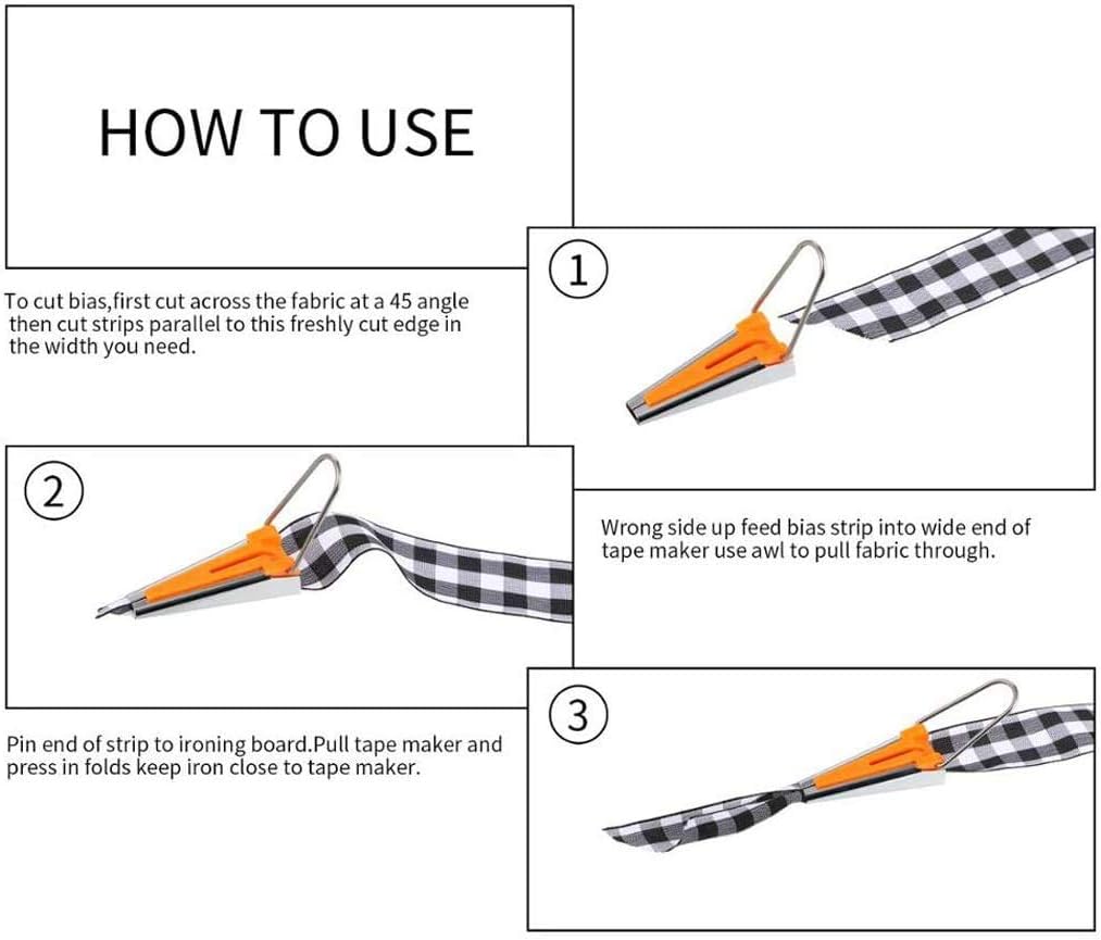 Bias Tape Makers Kit of 5 Sizes 1/4" 3/8" 1/2" 3/4" 1" DIY Quilting Tools Kit for Fabric Sewing and Quilting